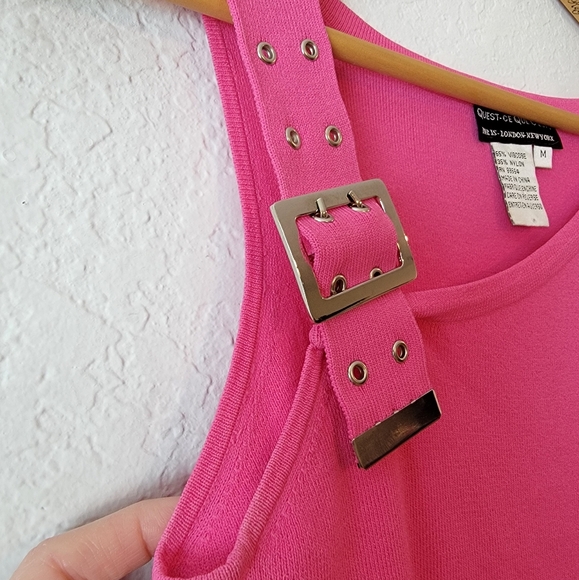 Vintage Hot Pink Y2K 90s Grommet Belt Bimbo Scence Clubbing Mcbling Tank Top M - Picture 6 of 16